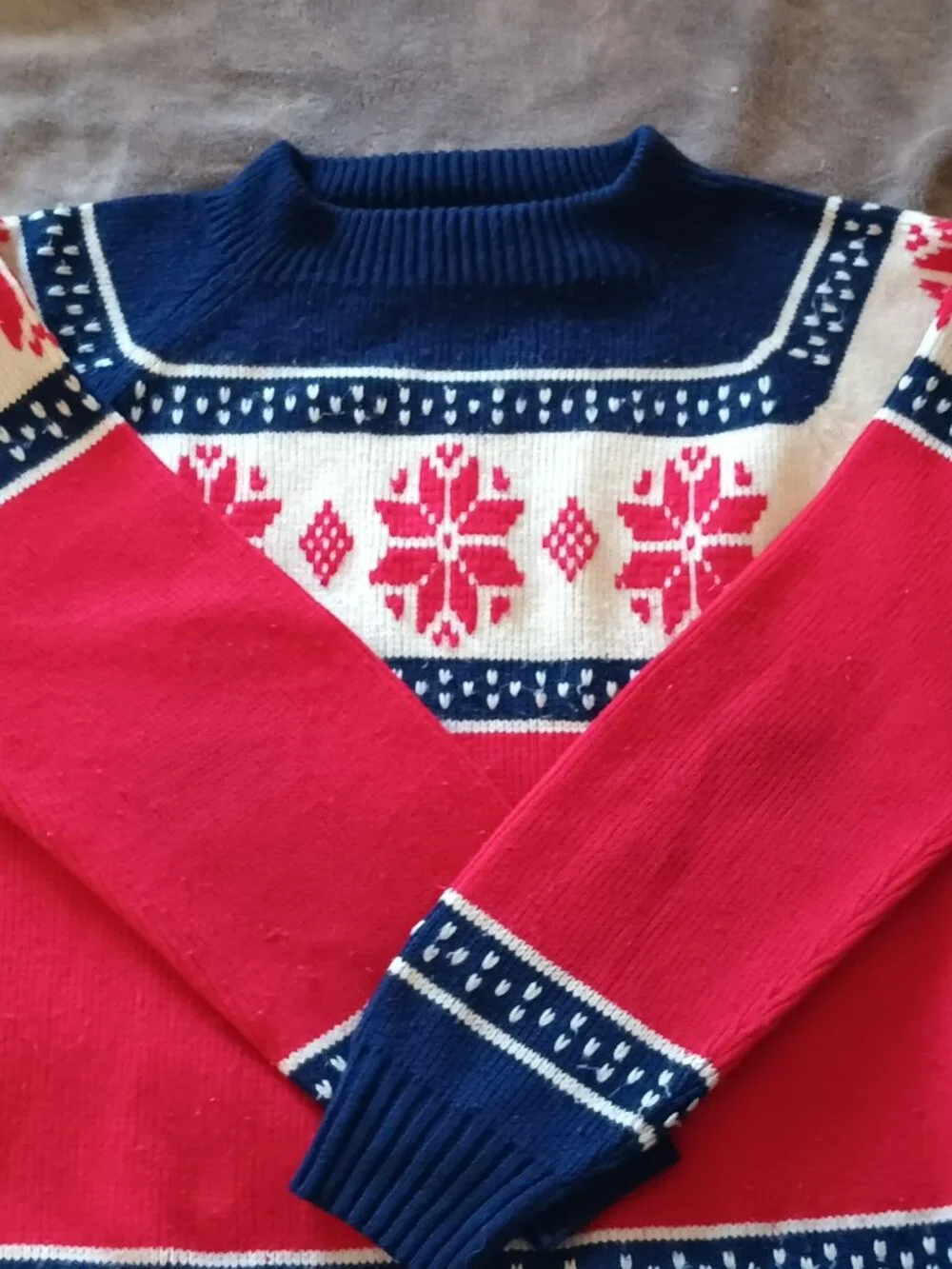 Vintage 70s JCPenney The Men's Shop Nordic Ski Sweater XL Red White Blue